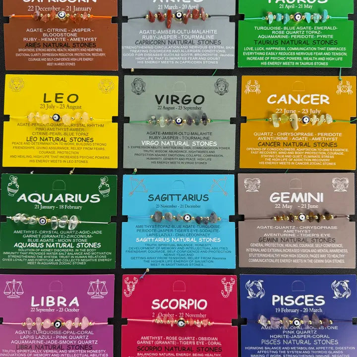 Card Bracelet | Zodiac Bracelet | Natural Stone Evil Eye