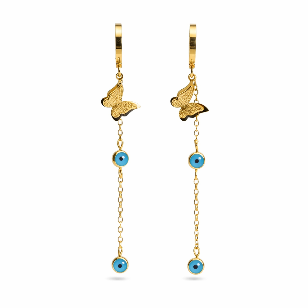 Golden Butterfly& Evil Eye Dangle Earrings