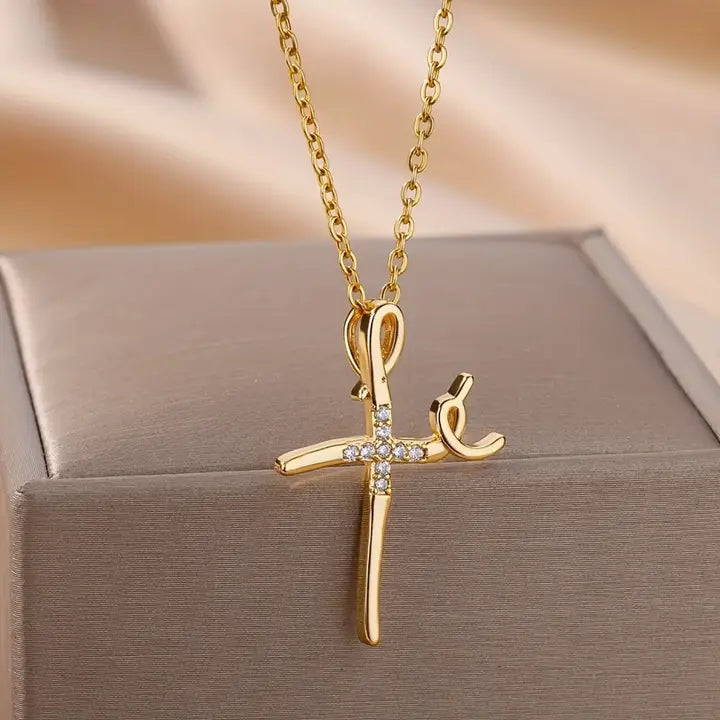 Dainty Cross Necklace | Zirconia Crystals | Gold-Plated