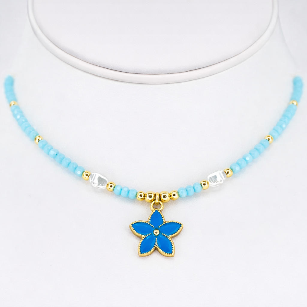 Flower Pendant Beaded Necklace – Floral Elegance, Nature
