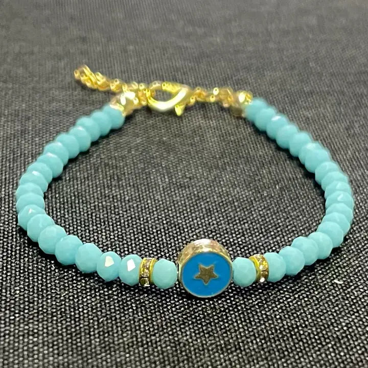Crystal Beaded Bracelet with Star  Charm - 6 Color Options 