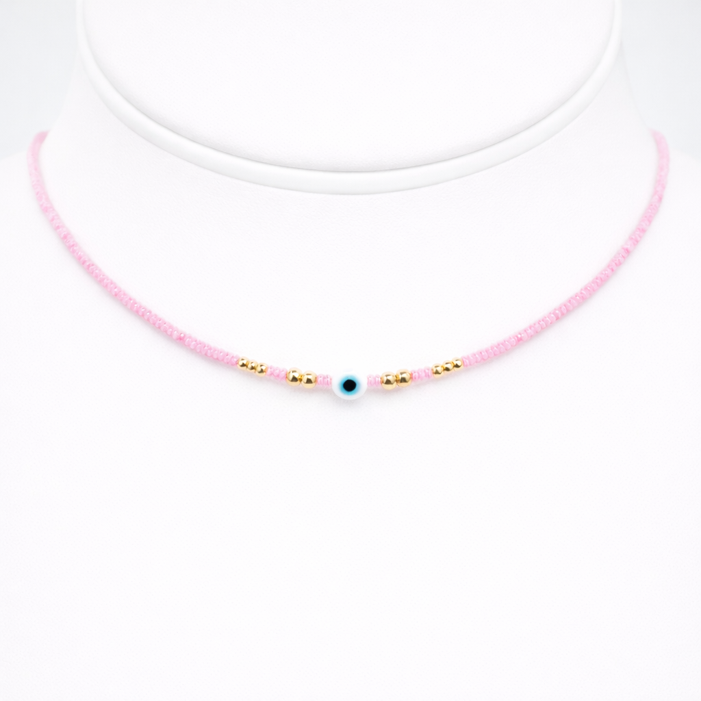 White Evil Eye Beaded Necklace - Handcrafted Turkish Jewelry