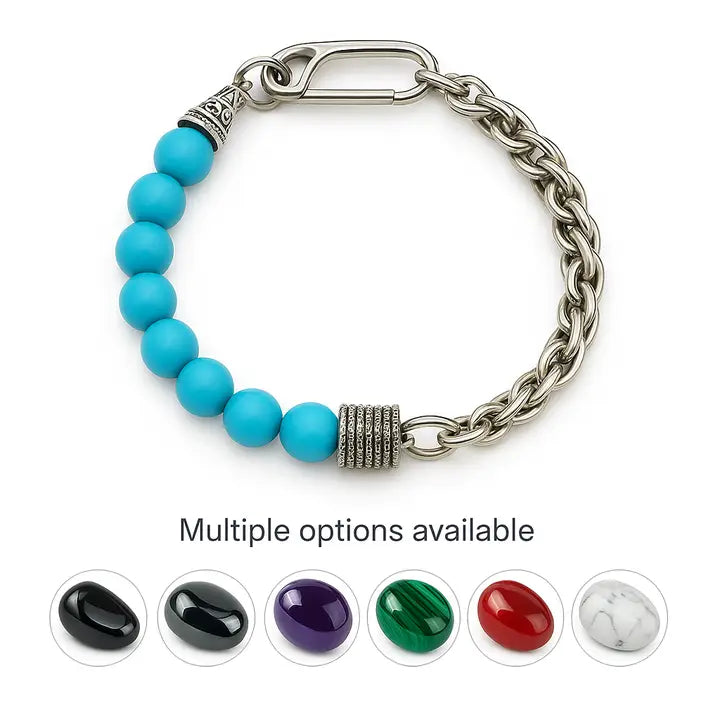 Stainless Steel Chain Bracelet with Natural Gemstone Beads