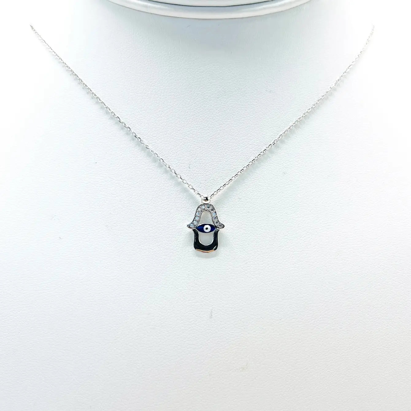 925 Sterling Silver Hamsa Navy Evil Eye Necklace