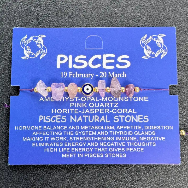 Card Bracelet | Zodiac Bracelet | Natural Stone Evil Eye