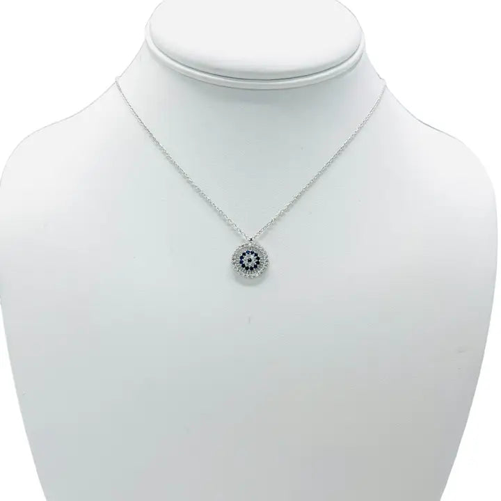 925 Sterling Silver - Round Navy Evileye Necklace