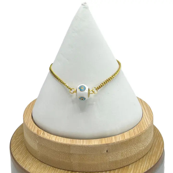 Stainless Steel White Evileye Gold-Silver Plated Bracelet