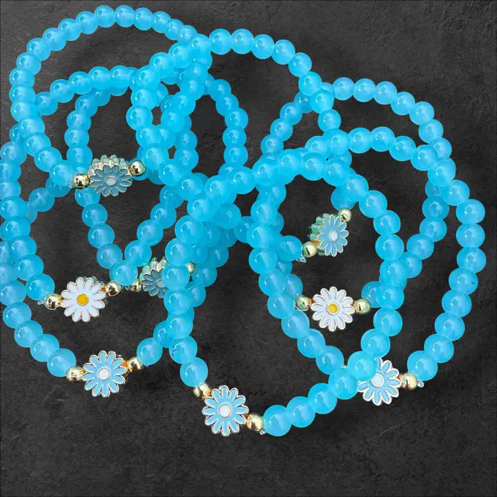 Kids Beaded Flower Charm Bracelet – Assorted Colors