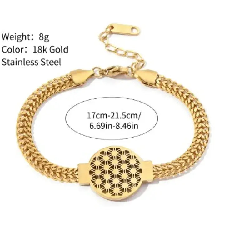 Elegant Stainless Steel Flower of Life Bracelet - Adjustable