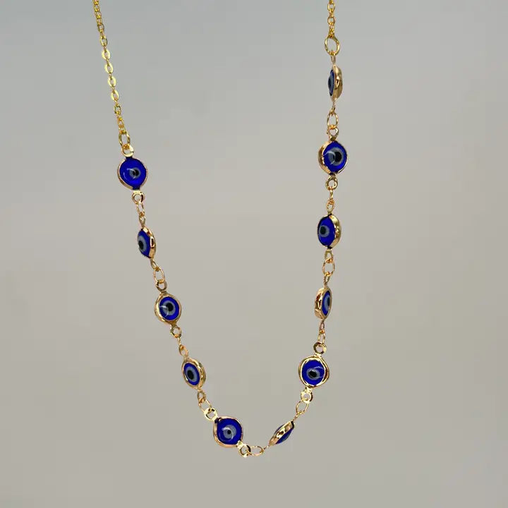 Handcrafted Navy Gold Plated Evil Eye Beaded Necklace