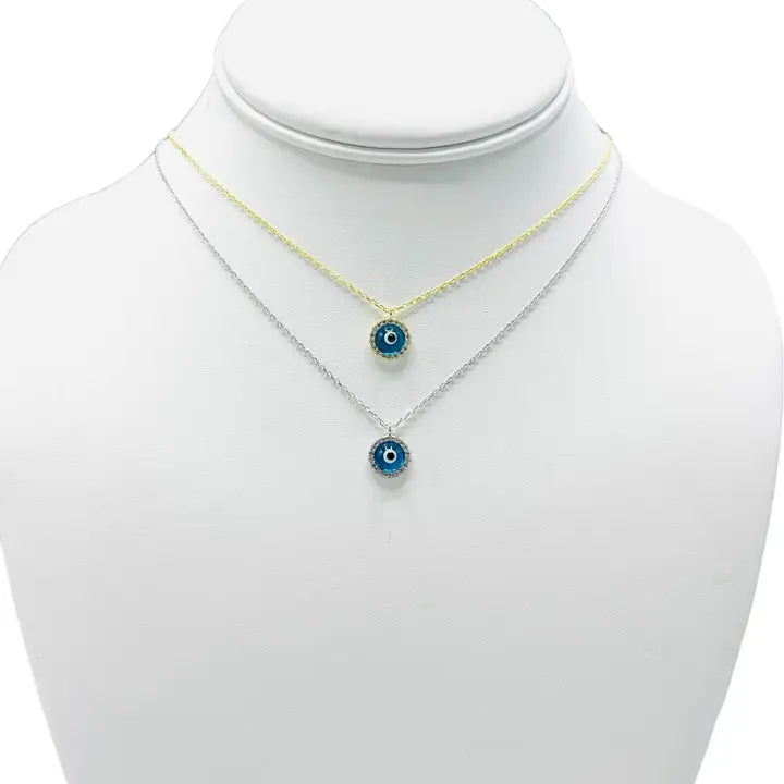 925 Sterling Silver - Round Evileye Stoned Necklace
