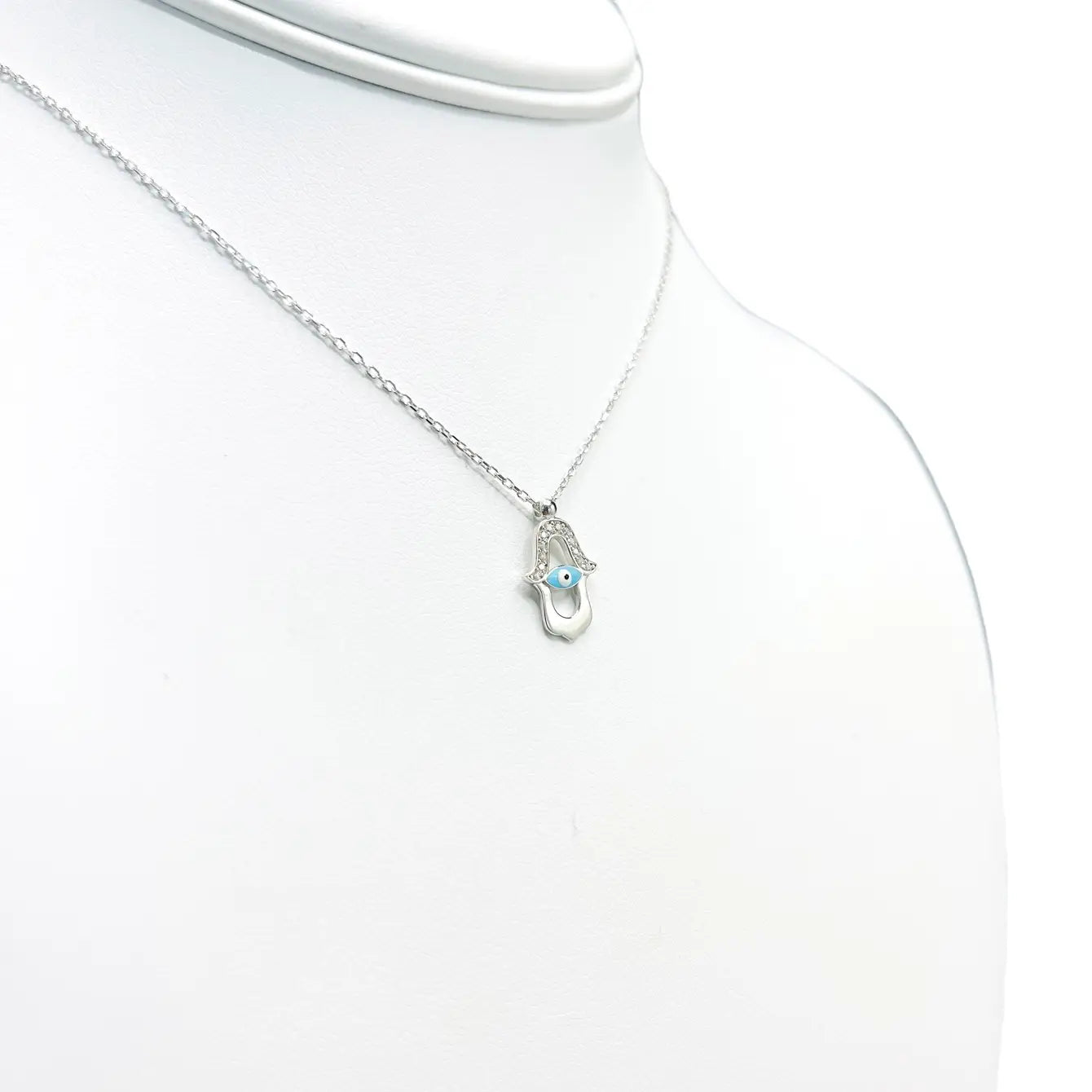 925 Sterling Silver Hamsa Blue Evil Eye Necklace
