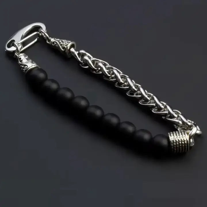 Stainless Steel Chain Bracelet with Natural Gemstone Beads