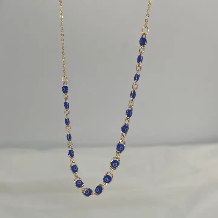 Gold Plated Evil Eye Beaded Necklace - Protection, Handmade