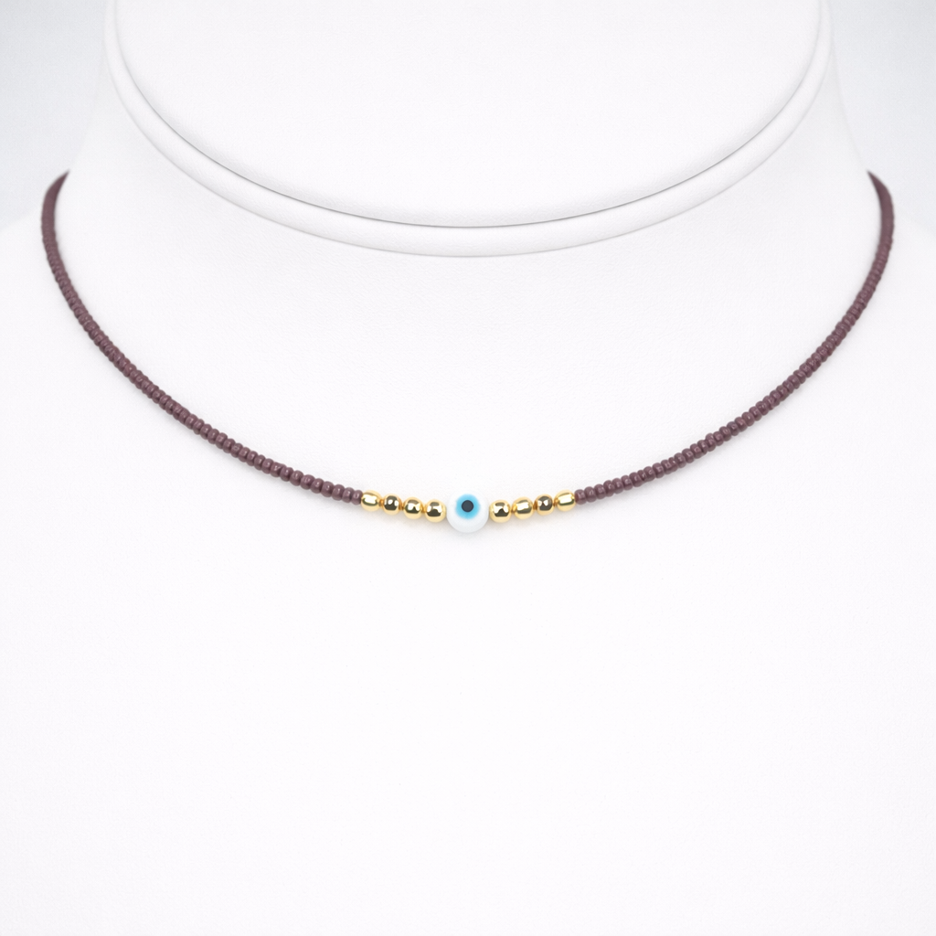 White Evil Eye Beaded Necklace - Handcrafted Turkish Jewelry
