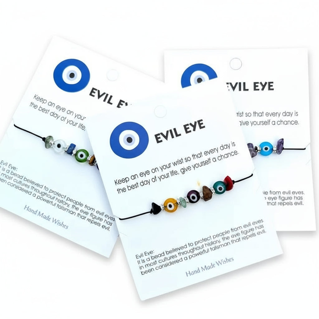 Card Bracelet | Evil Eye Set | Adjustable Stone Bracelet