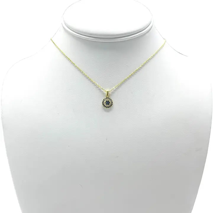 925 Sterling Silver - Small Round Evileye Necklace