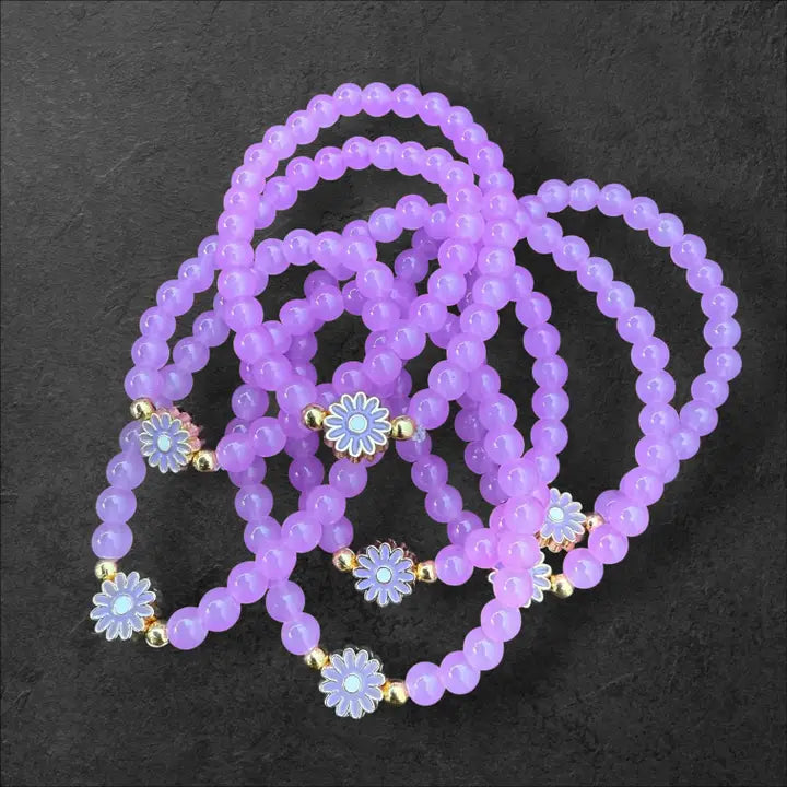 Kids Beaded Flower Charm Bracelet – Assorted Colors