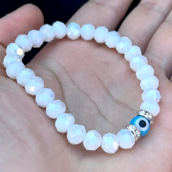 Stretchy Evil Eye Bracelet | White Crystal Bracelet  