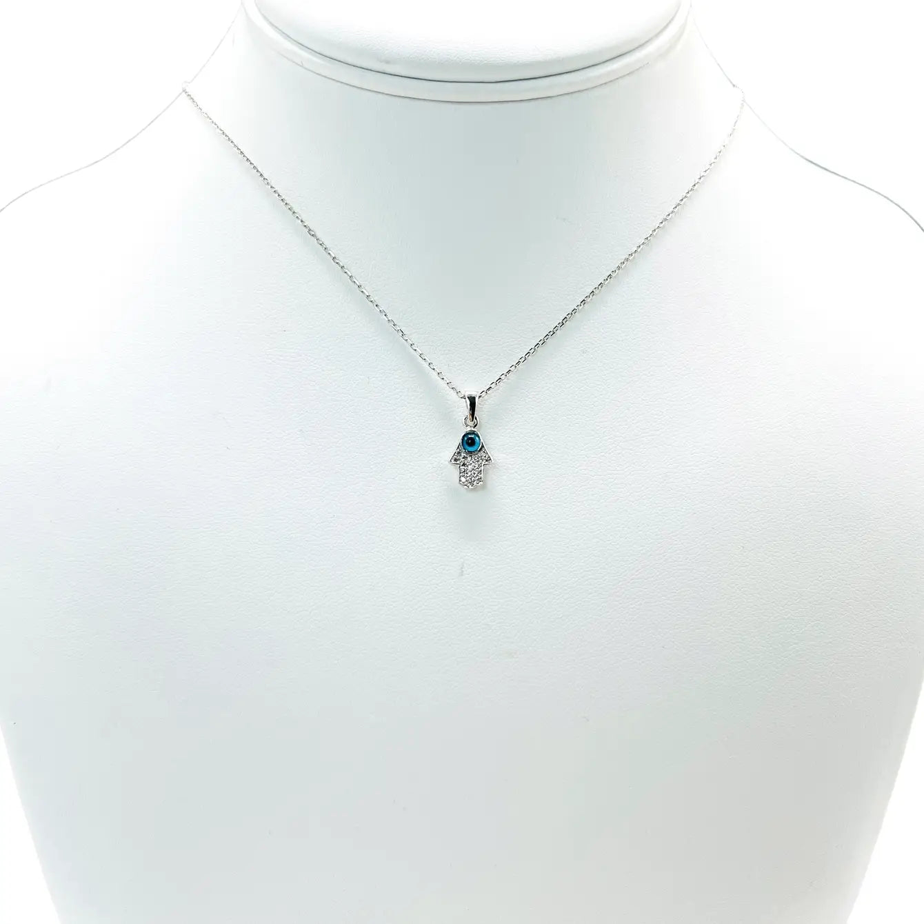 925 Sterling Silver -  Evil Eye Mini Hamsa Necklace