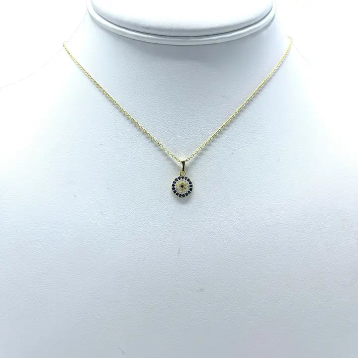 925 Sterling Silver - Classic Small Round Evileye Necklace