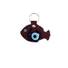 Load image into Gallery viewer, Leather Fish Evileye Keychain - Set of 11 Colors
