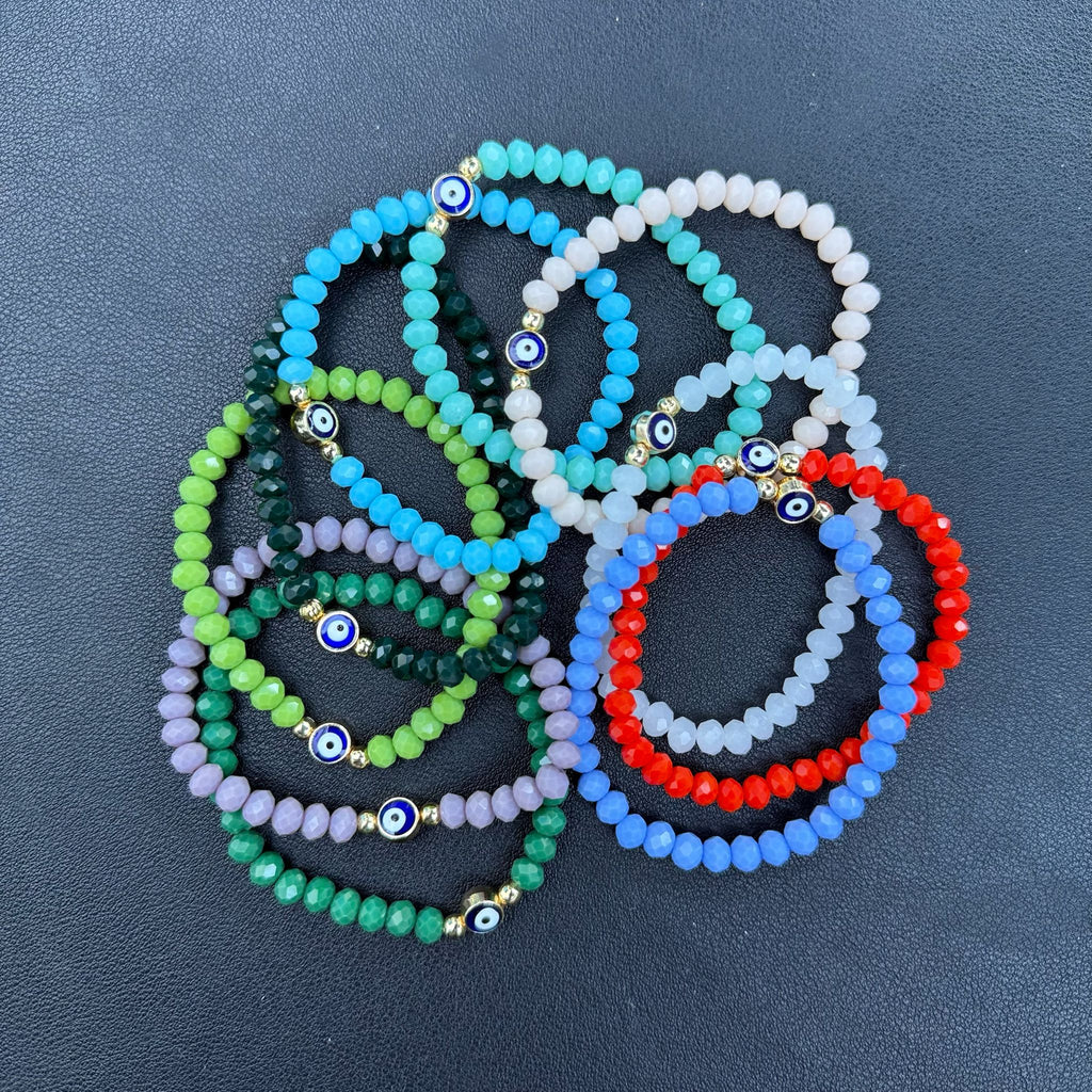 Stretchy Bracelet  |10 Color Mix Set | Evil Eye 6 mm Stone
