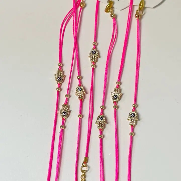 Hamsa Evil Eye String CZ Stone Evil Eye Bracelet