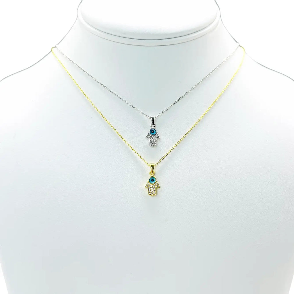 925 Sterling Silver -  Evil Eye Mini Hamsa Necklace