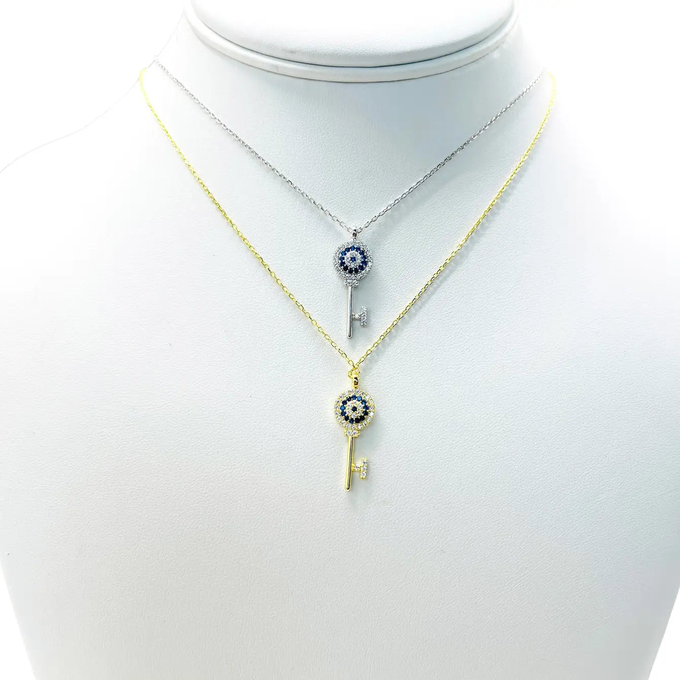 925 Sterling Silver Key Evil Eye Necklace