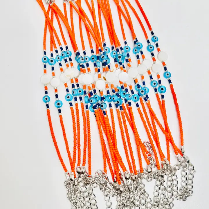 Beaded Evil Eye Sandstone Link Chain Bracelet