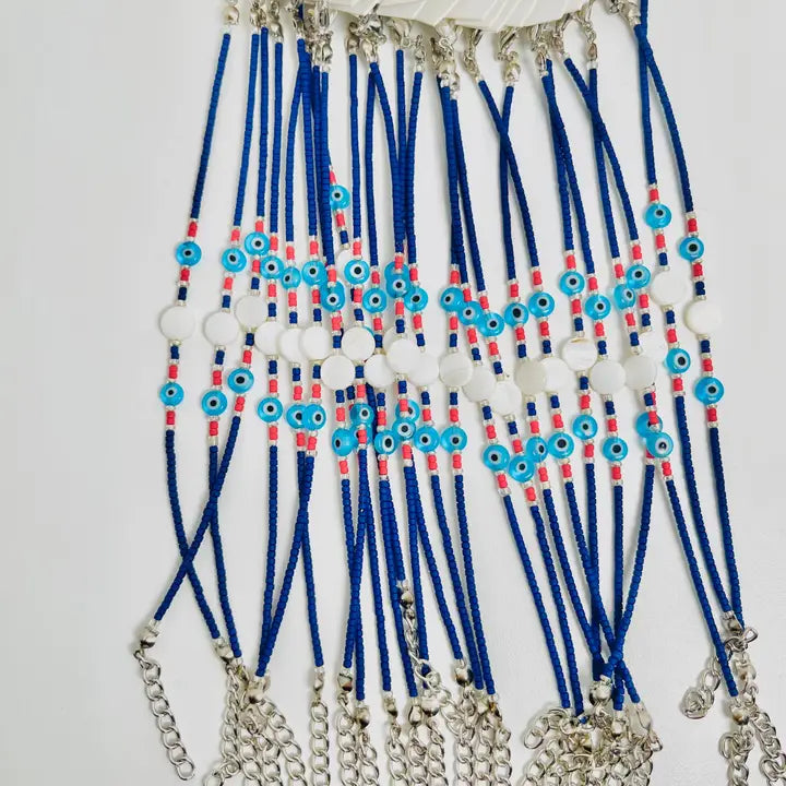 Beaded Evil Eye Sandstone Link Chain Bracelet