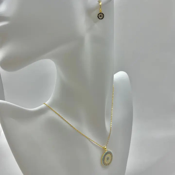 925 Sterling Silver Evil Eye Necklace & Earring Set