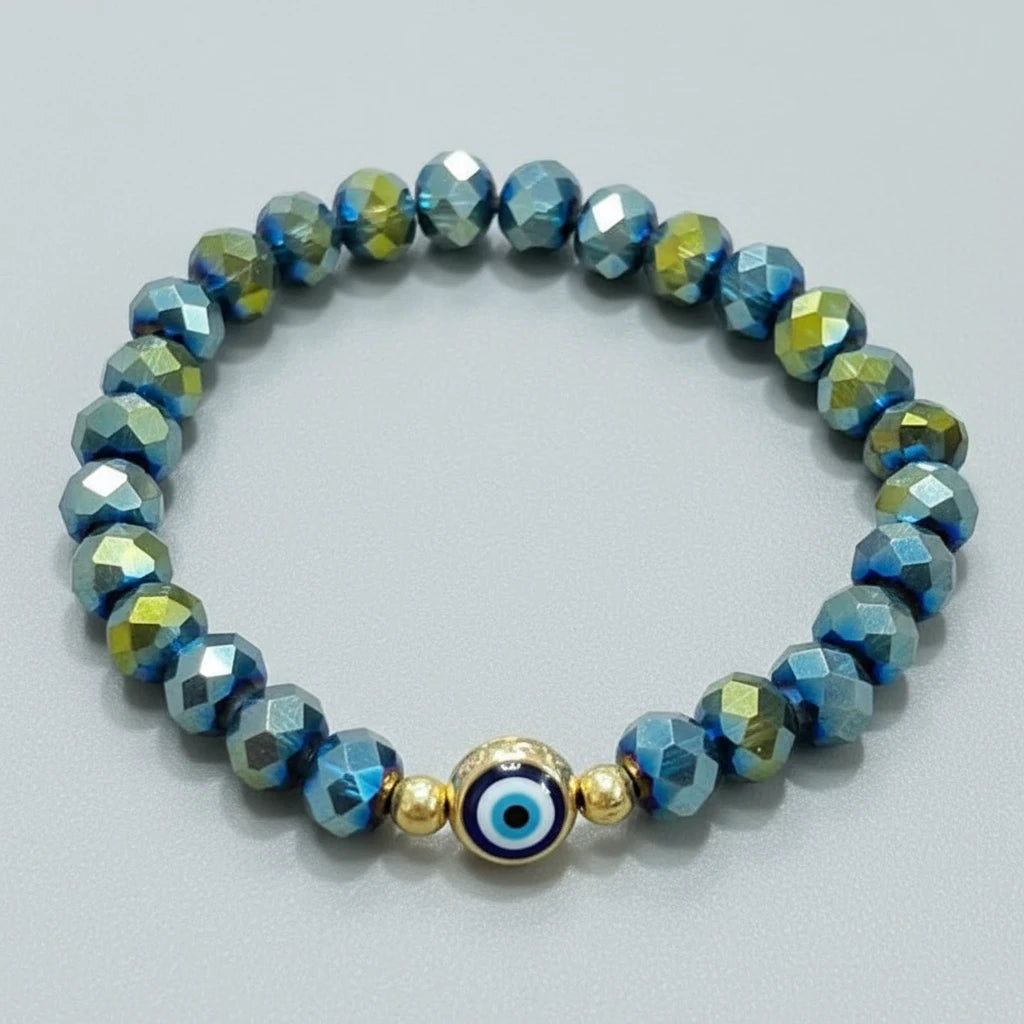 Stretchy Bracelet | 10 Color Mix Set | Evil Eye & Crystals