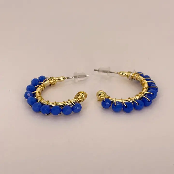 Colorful Crystal Beaded Hoop Earrings – Gold Wire