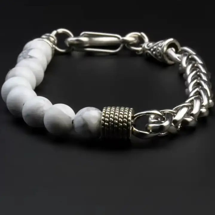 Stainless Steel Chain Bracelet with Natural Gemstone Beads