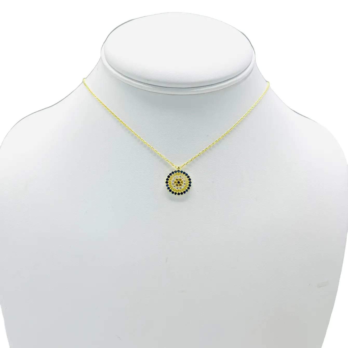 925 Sterling Silver - Round Golden Plated Evileye Necklace