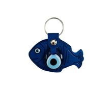 Load image into Gallery viewer, Leather Fish Evileye Keychain - Set of 11 Colors
