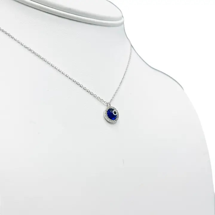 925 Sterling Silver - Round Evileye Stoned Necklace