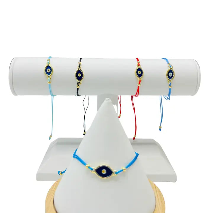 Gold Plated Navy Oval Evileye Bracelet