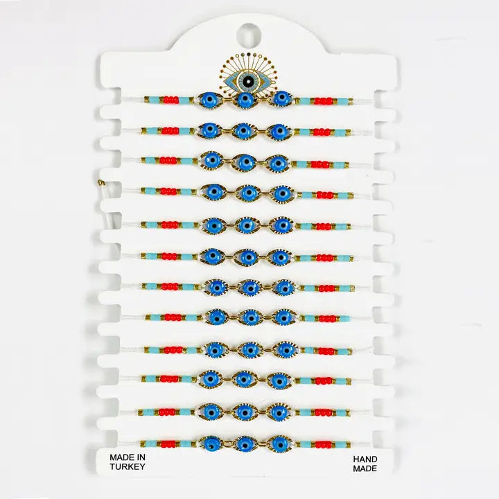 Three Stone Golden Frame Evileye Bracelet Set