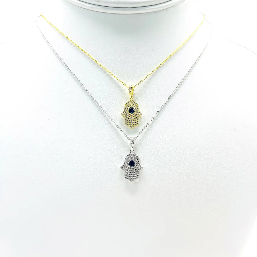 925 Sterling Silver Navy Stone Hamsa Necklace