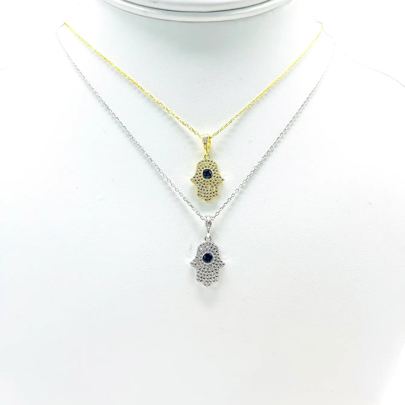 925 Sterling Silver Navy Stone Hamsa Necklace