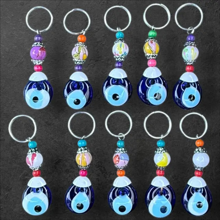 Colorful Ceramic Hand Painted Evil Eye Keychain