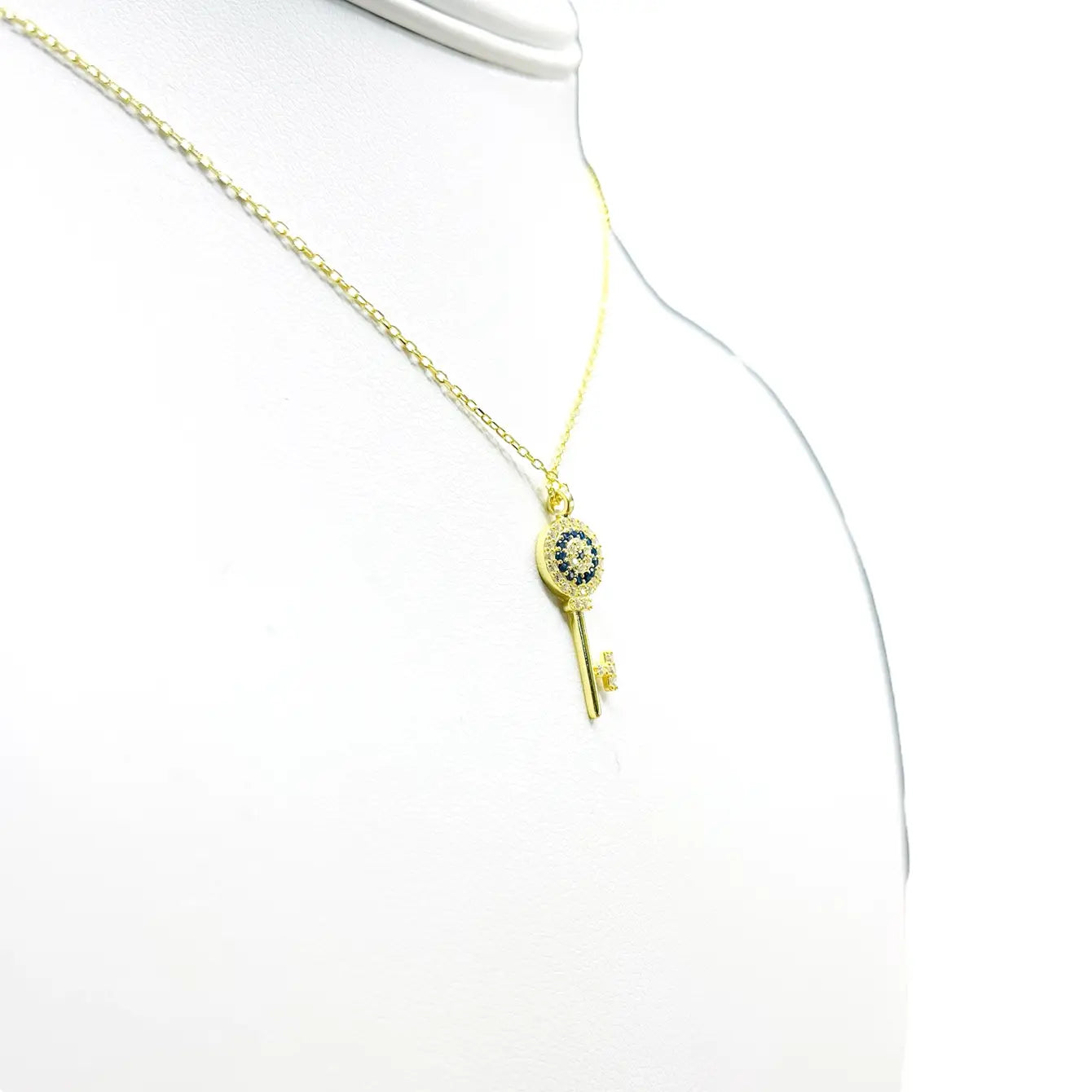 925 Sterling Silver Key Evil Eye Necklace