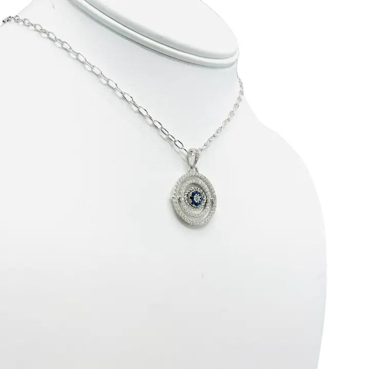925 Sterling Silver - Large Round Oval Evileye Necklace