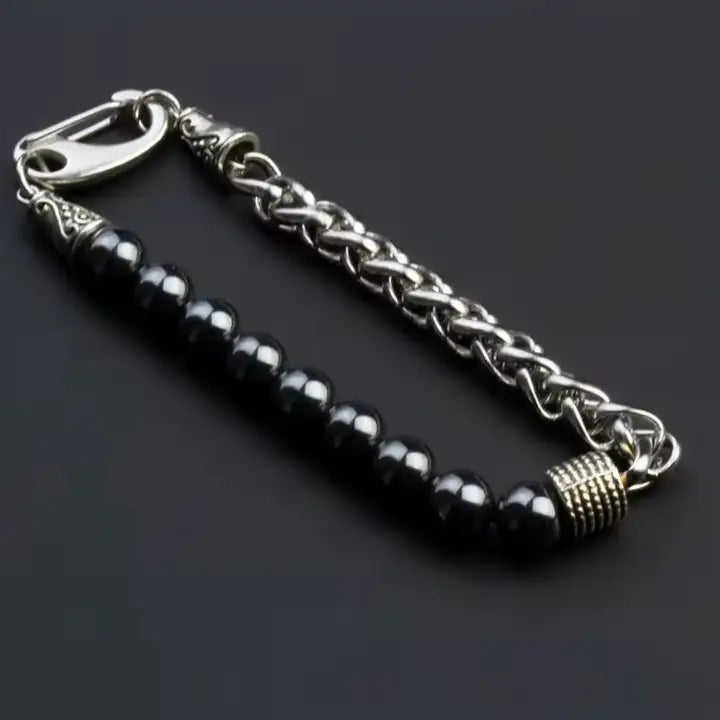 Stainless Steel Chain Bracelet with Natural Gemstone Beads