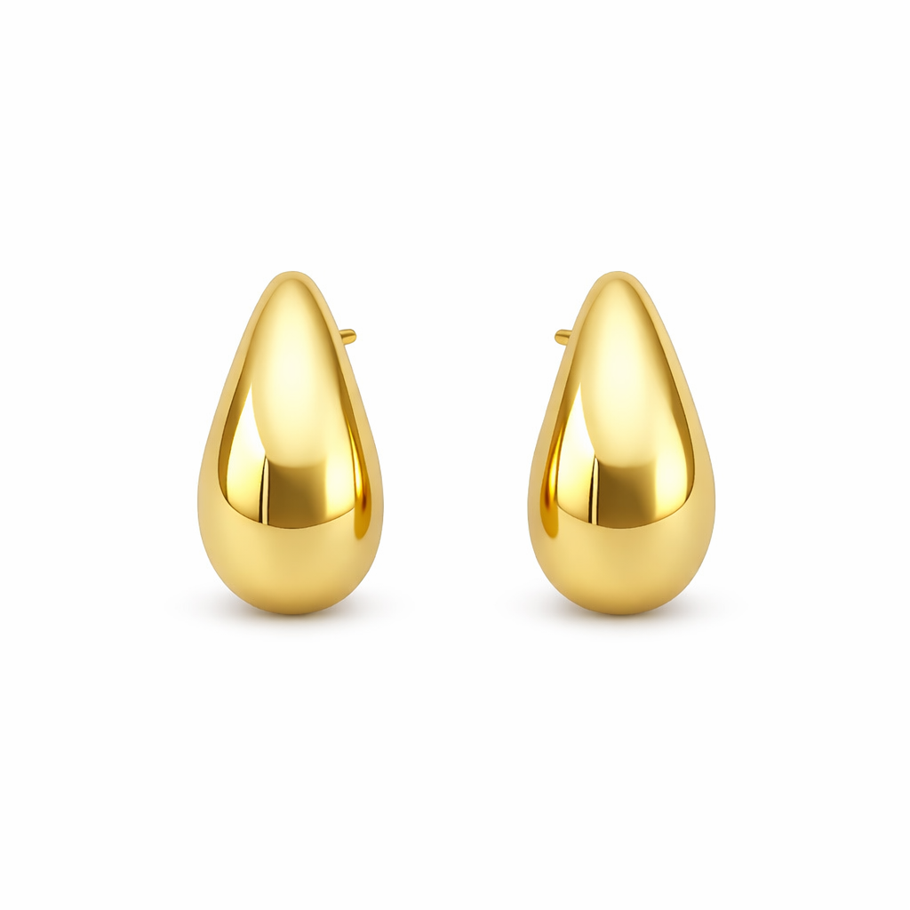 Smooth Golden Teardrop Earrings – Bold Modern Statement Studs
