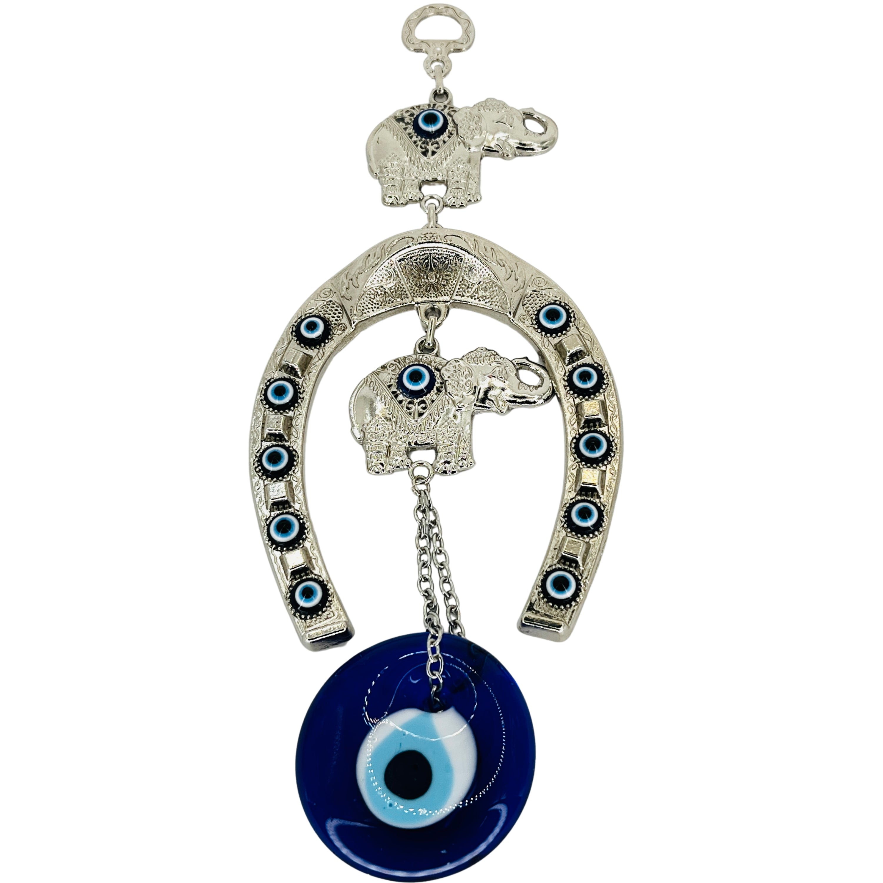 Horseshoe Elephant Evil Eye Metallic Wall Decor, Protection