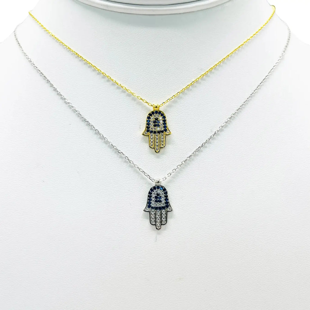 925 Sterling Silver Gold Plated Hamsa Evil Eye Necklace